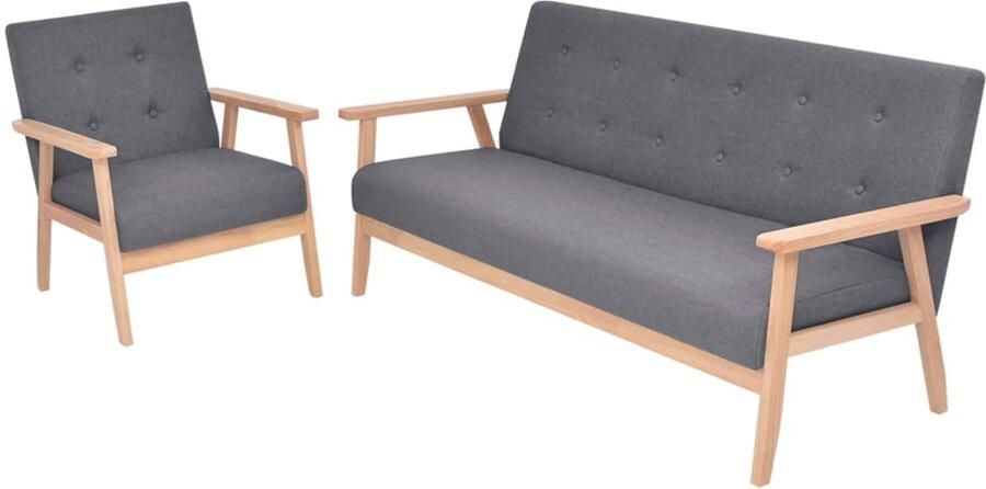 VidaXL Bankstel stof donkergrijs 2-delig Bankstel Bankstellen Bank Stel Bank Stellen - Foto 2