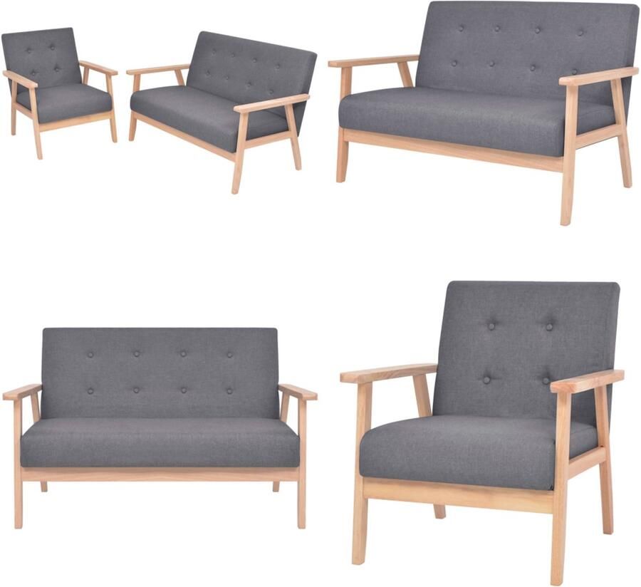 VidaXL Bankstel stof donkergrijs 2-delig Bankstel Bankstellen Bank Stel Bank Stellen