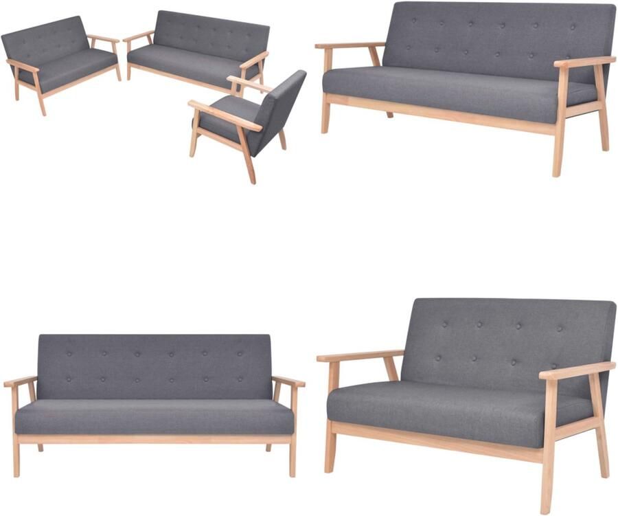 VidaXL Bankstel stof donkergrijs 3-delig Bankstel Bankstellen Bank Stel Bank Stellen