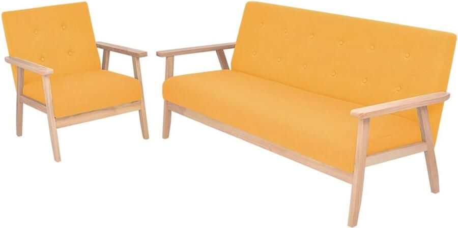 VidaXL Bankstel stof geel 2-delig Bankstel Bankstellen Moderne Bank Moderne Banken - Foto 2