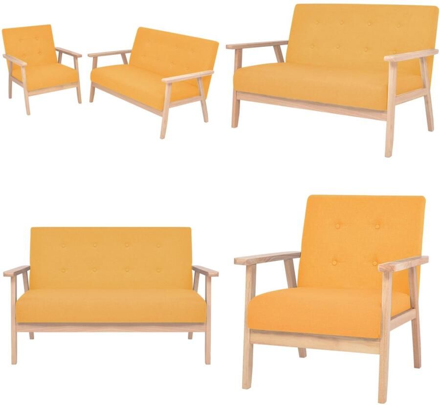 VidaXL Bankstel stof geel 2-delig Bankstel Bankstellen Moderne Bank Moderne Banken