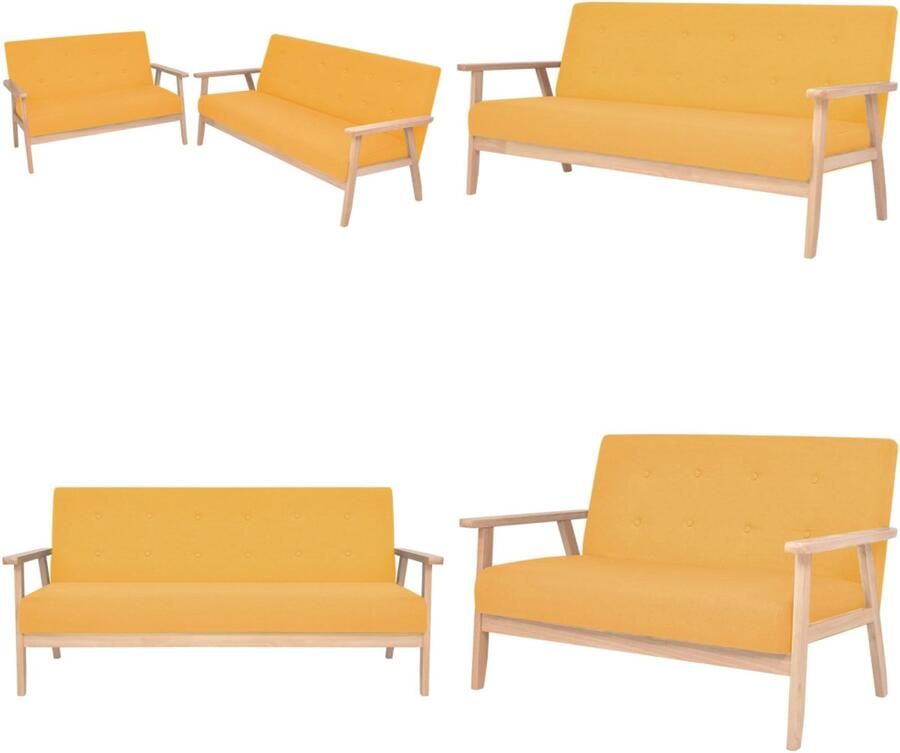 VidaXL Bankstel stof geel 2-delig Bankstel Bankstellen Moderne Bank Moderne Banken - Foto 3