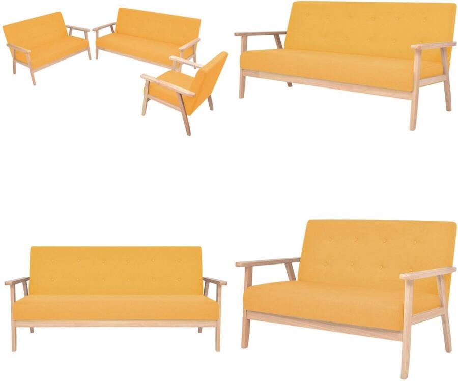 VidaXL Bankstel stof geel 3-delig Bankstel Bankstellen Moderne Bank Moderne Banken