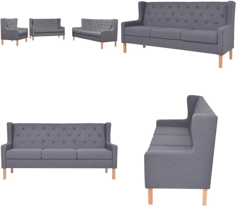 VidaXL Bankstel stof grijs 3-delig Bankstel Bankstellen Moderne Bank Moderne Banken