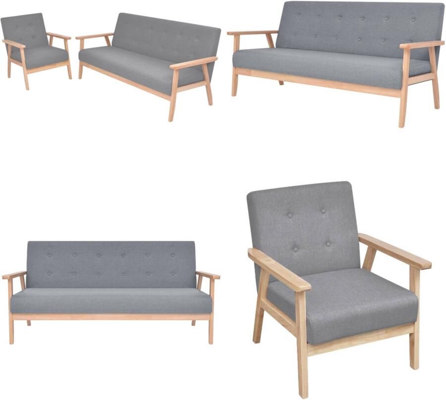 VidaXL Bankstel stof lichtgrijs 2-delig Bankstel Bankstellen Bank Stel Bank Stellen