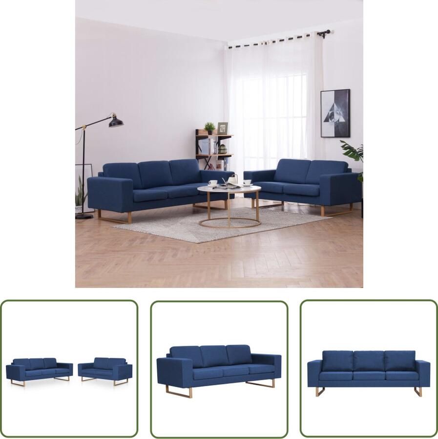 The Living Store stoffen bankstel 2-delig blauw 156x82x75 cm dik gevulde kussens wasbare kussenhoezen houten frame Stoffen Bank Bankstel Twee Persoons Bankstel Drie Persoons Lounge Set Salon Meubilair