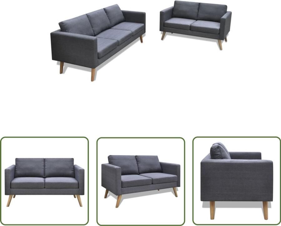 VidaXL Bankstel Tweezits & Driezits Donkergrijs Bankstel Tweezitsbank Driezitsbank Grijs Sofa Lederlook Stoffen Bank Lounge Meubilair Woonkamermeubelen