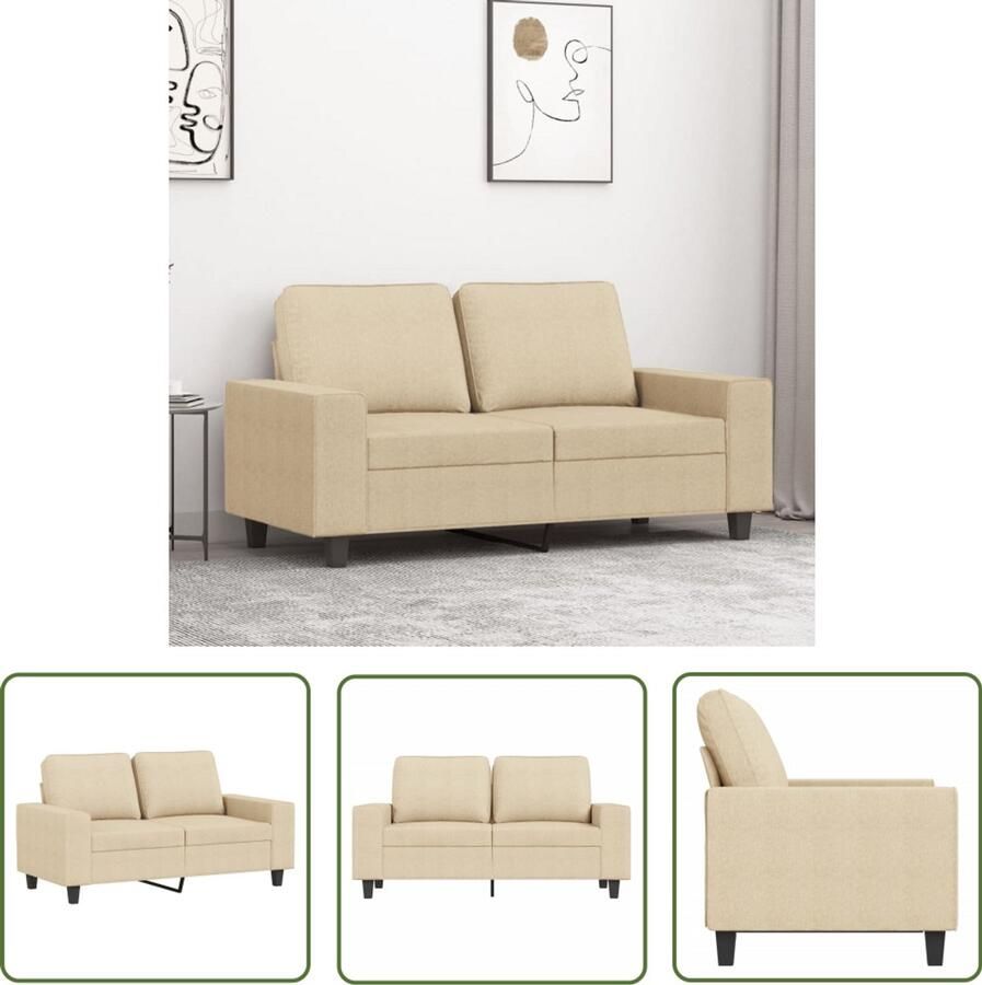 VidaXL Tweezitsbank 120 cm stof crèmekleurig Tweezitsbank Bankstel Salontafel Creme Kleur Loungemeubilair