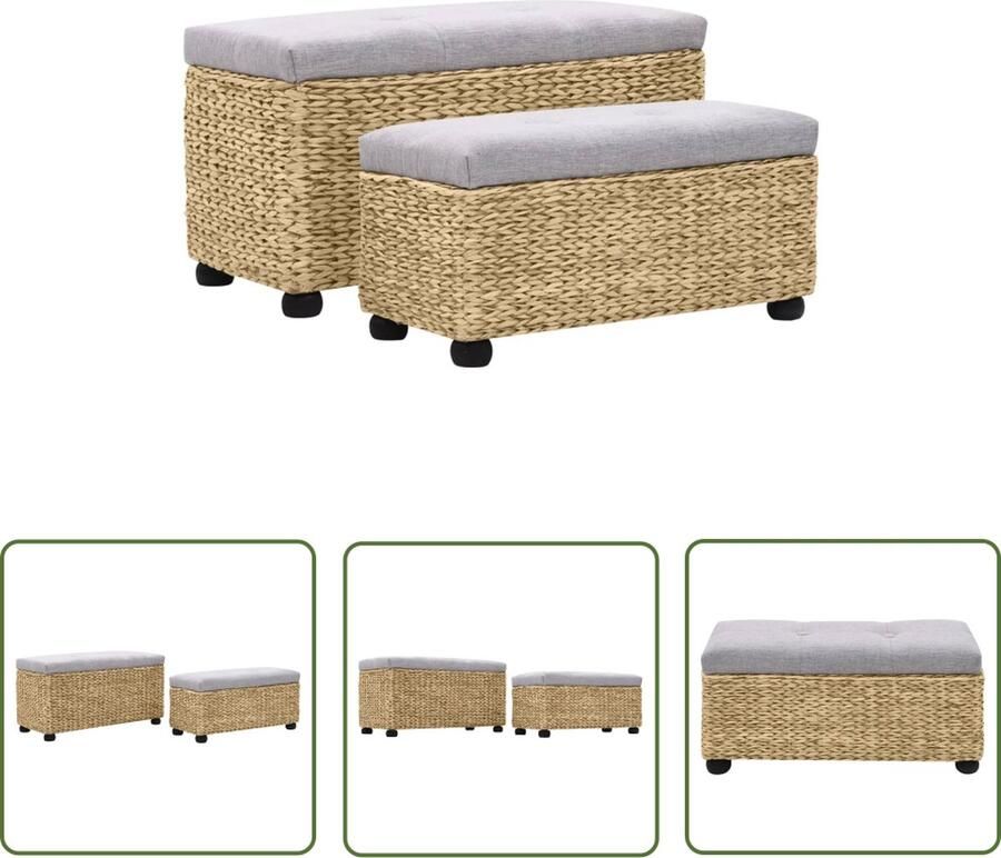 The Living Store Bankjes Zeegras Bankstel 85x40x45cm Grijs kussen Zeegrasbank Bankstel Opbergbank Buitenbank Lounge Bank - Foto 2