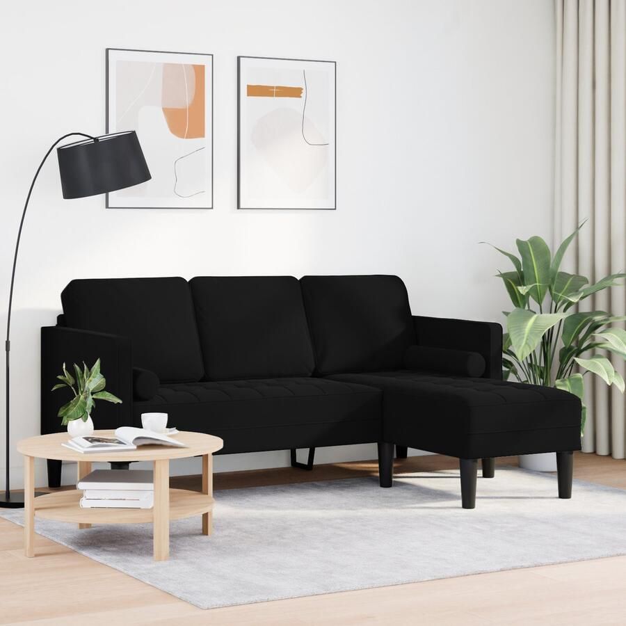 VidaXL 3-zits zetel met chaise longue L-vormig zwart 160 cm fluweel