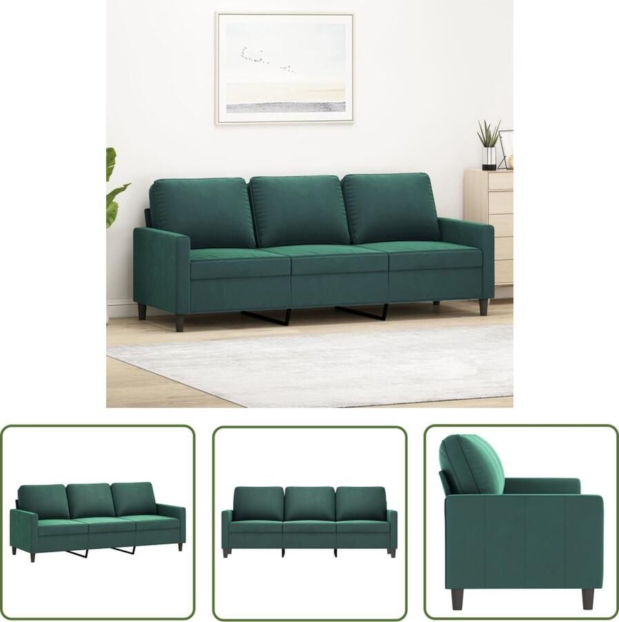 The Living Store 3-zitsbank 198 x 77 x 80 cm Fluweel Donkergroen Comfortabele zitting stevig frame opvallend ontwerp Pluche 100% polyester 3 Persoons Bank Bankstellen Lounge Meubilair Donkere Kleuren Velvet Bank