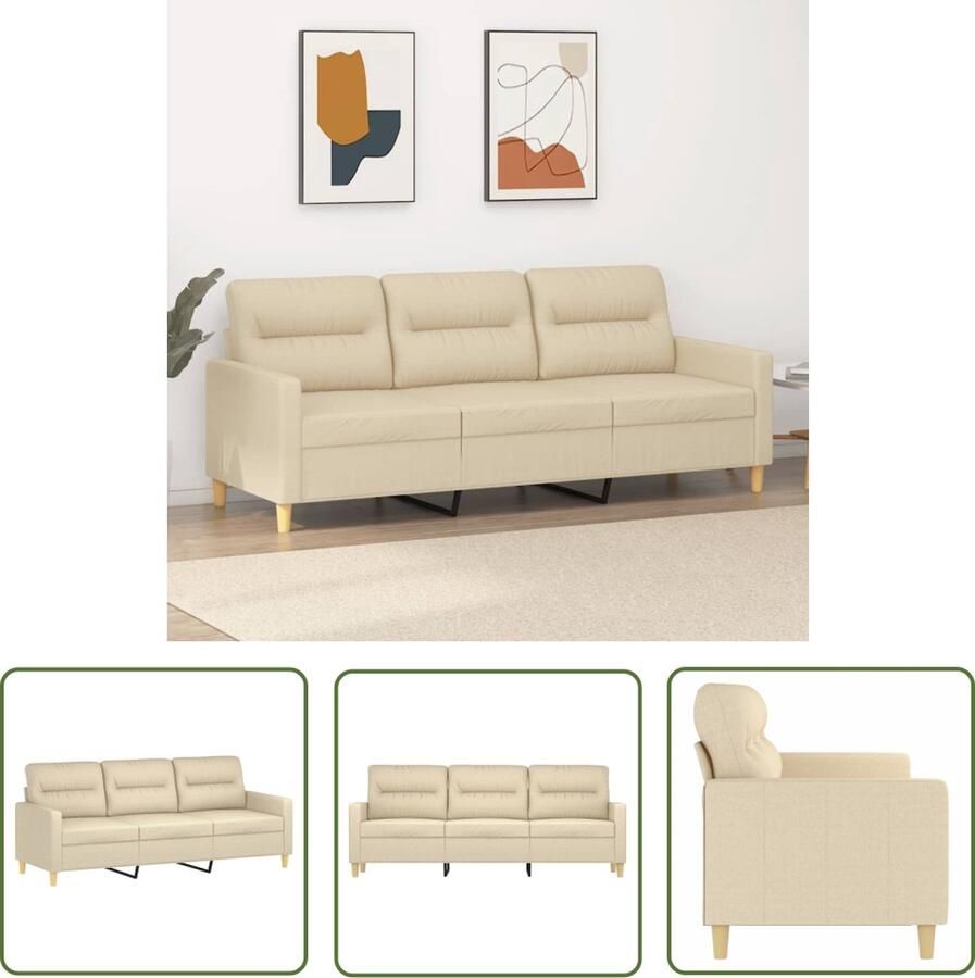The Living Store Bank 3-zits 198 x 77 x 80 cm Crème Duurzame stof Stevig frame Comfortabele zit Opvallend ontwerp 3 Persoons Bank Bankstellen Salon Meubilair Creme Bank Lederlook Bank