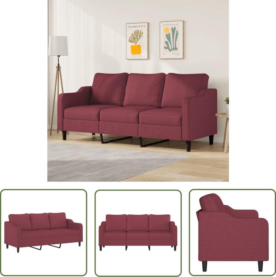 The Living Store 3-zitsbank 198 x 77 x 80 cm Wijnrood Duurzame stof Stevig frame Comfortabele zitting 3 Persoons Bank Bankstellen Lounge Meubilair Rode Bank Vintage Bank