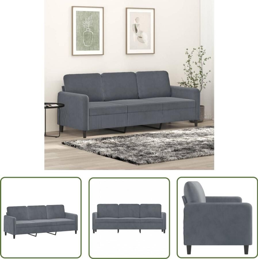 VidaXL Bankstellen Drie Gezitsbank Driezitsbank 180 cm fluweel donkergrijs Lounge Bank Donkere Kleuren Fluweel Sofa
