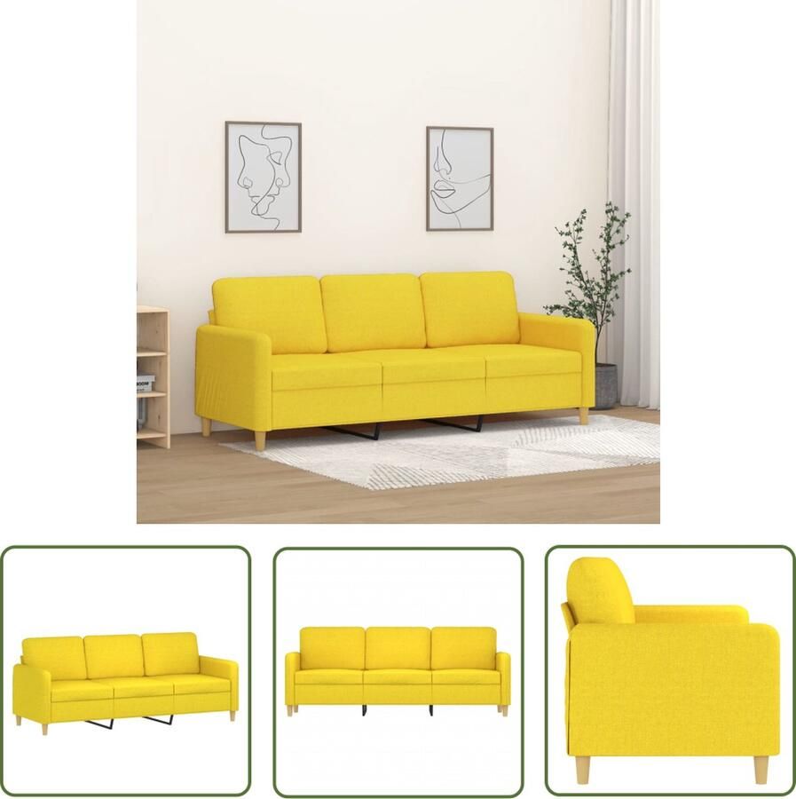 The Living Store Moderne 3-zitsbank 198 x 77 x 80 cm Lichtgeel Duurzame stof Drie Persoons Bank Bankstellen Banks Kopen Lounge Bank Salontafel