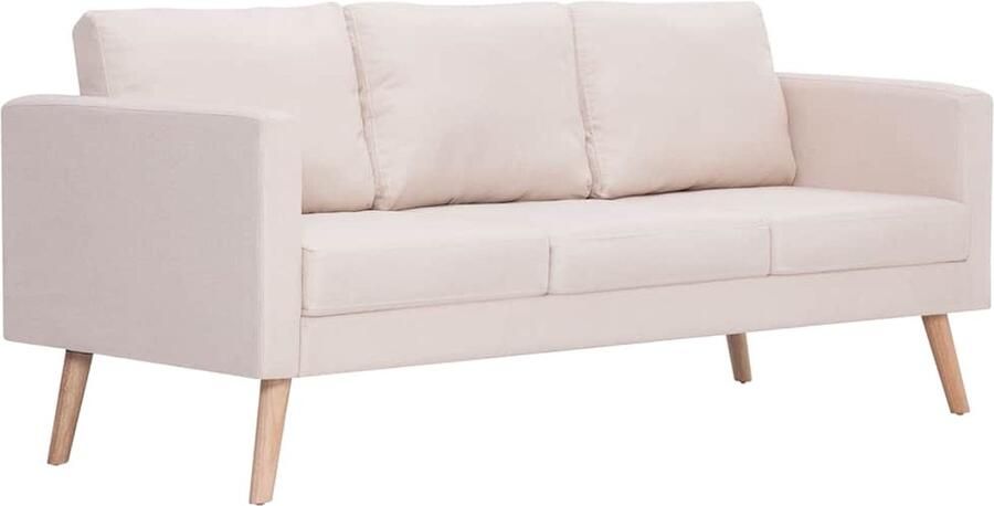 The Living Store 3-zitsbank Stoffen bank Breed zitoppervlak Dik gevulde kussens Crème kleur 168x70x73cm Drie Persoons Bank Bankstellen Lounge Meubels Creme Bank Lederlook Bank