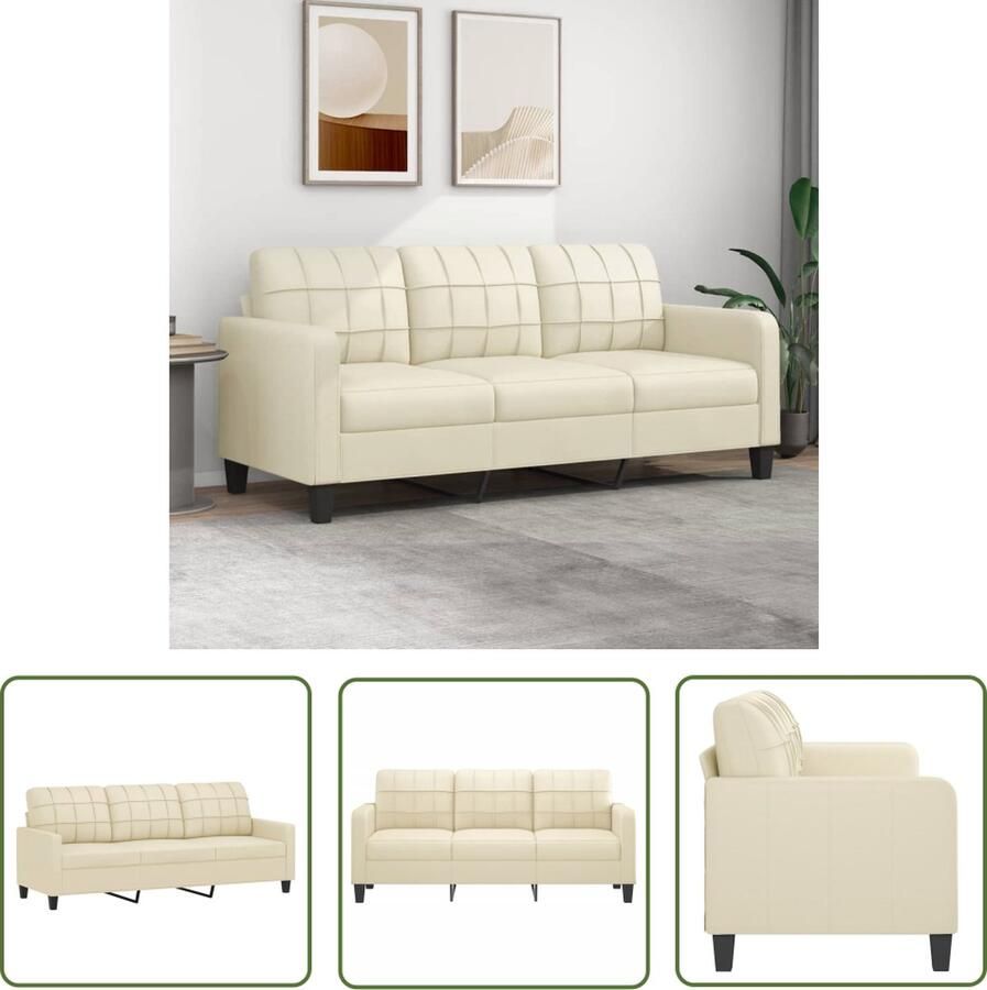 The Living Store 3-zitsbank Kunstleer Crème 198 x 77 x 80 cm Stabiel frame Comfortabele zitting Drie Zitsbank Bankstellen Lounge Meubels Creme Kleur Lederlook