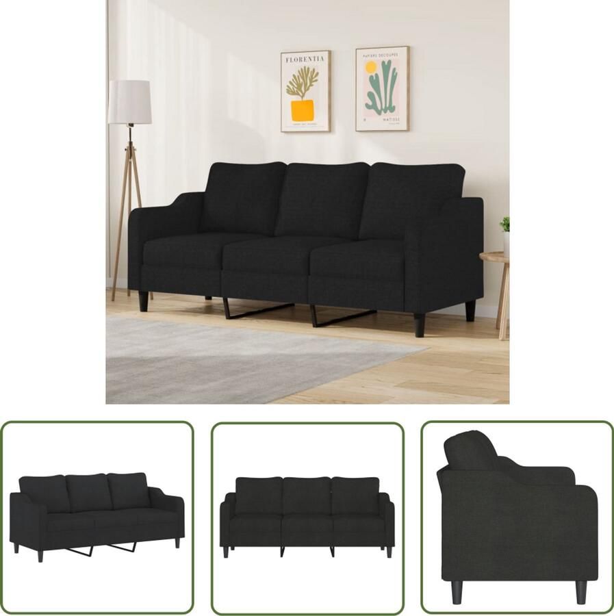 The Living Store Bank Zwart 198 x 77 x 80 cm Duurzame Stof Drie Persoons Bank Bankstellen Kopen Salontafel Fauteuils Zwarte Bank