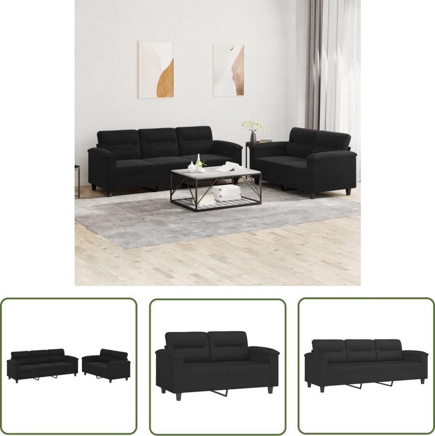 The Living Store 2-delige Loungeset met kussens microvezelstof zwart Loungebank Bankstellen Tuinset Lounge Set Design Meubilair