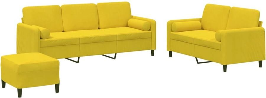 The Living Store Loungeset Geel Fluweel 2 en 3-zitsbank + Voetenbank Comfortabel Stabiel Frame Loungeset Bankstellen Fluweel Sofa Gele Meubels 2 Persoons Bank