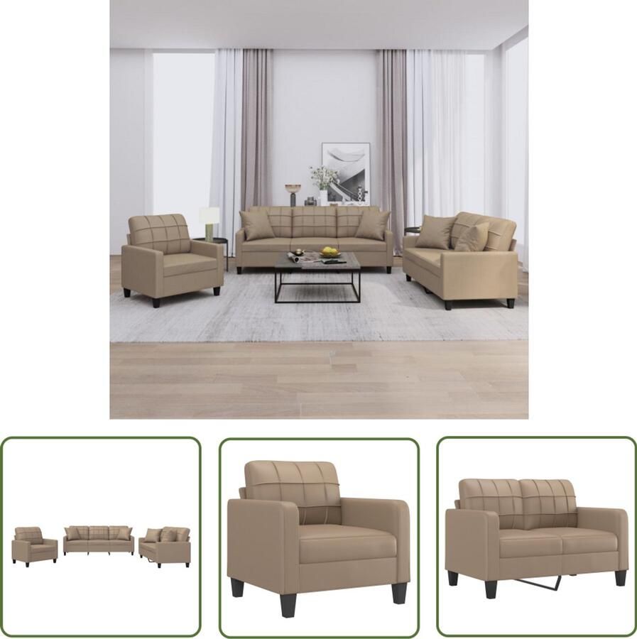 The Living Store Loungeset Cappuccino Kunstleer 3-zitsbank 198 x 77 x 80 cm Comfortabel en Duurzaam Loungeset Bankstellen Tuinmeubilair Bruine Meubels Lederlook