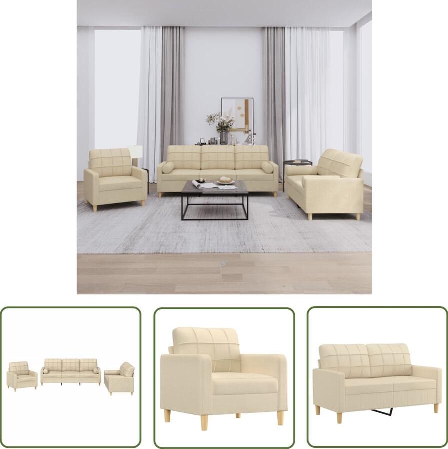 The Living Store Loungeset Comfort Bankstellen 138 x 77 x 80 cm Crème Loungeset Bankstellen Tuinset Crème Kleur Stoffen Lounge Set
