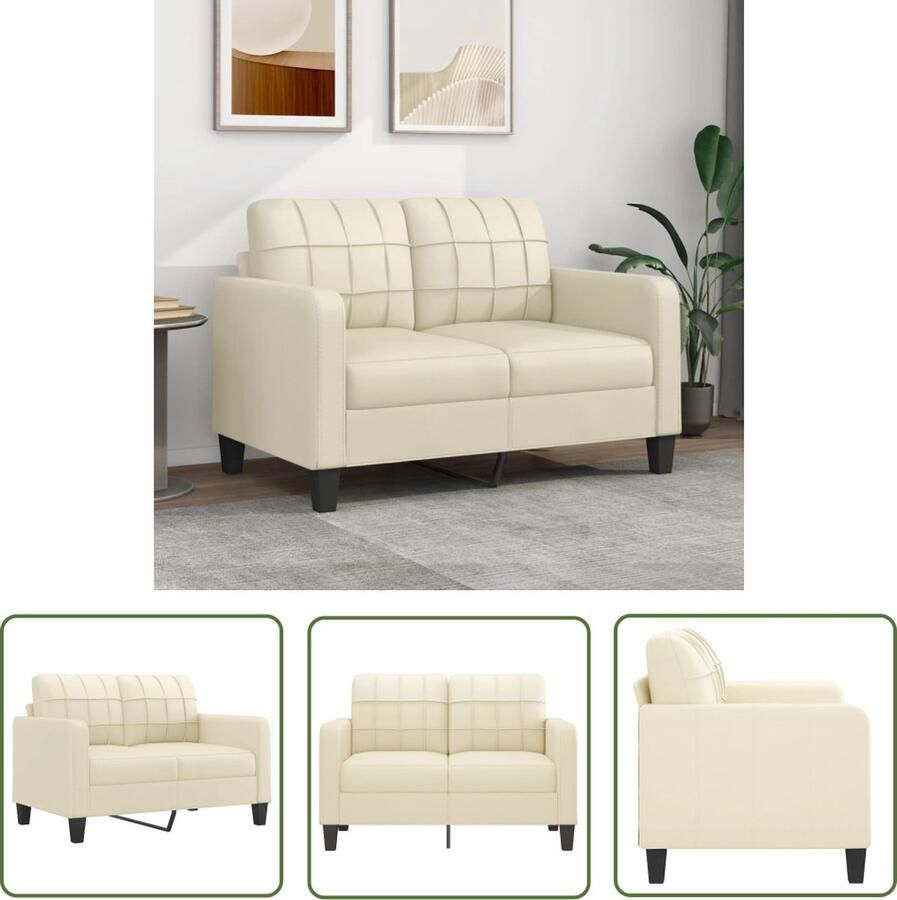 The Living Store Bank Crème Kunstleer 138 x 77 x 80 cm Comfortabel en Duurzaam Tweezitsbank Bankstellen Salon Meubilair Lederlook Creme Kleur