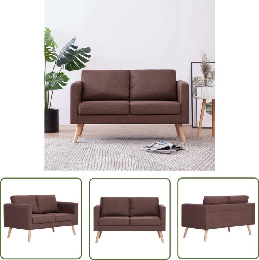 The Living Store 2-zitsbank Stof 116 x 70 x 73 cm Bruin Tweezitsbank Bankstellen Salonmeubel Lederlook Bruine Meubels - Foto 2