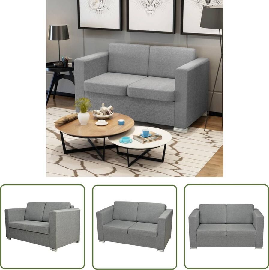 The Living Store Tweezitsbank Stoffen bekleding 137x73x78 cm Lichtgrijs Tweezitsbank Bankstellen Lounge Meubels Grijs Sofa Moderne Bank - Foto 2