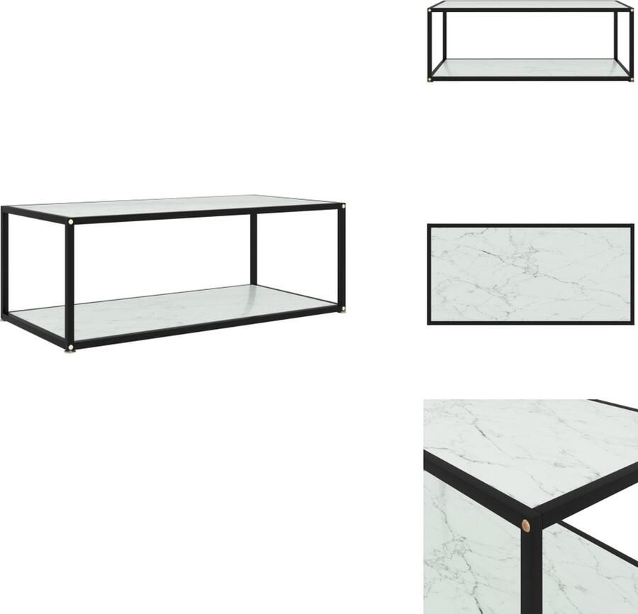 VidaXL Salontafel Uniek Tafel van gehard glas en gepoedercoat staal 100 x 50 x 35 cm 2-laags Wit Zwart Tafel