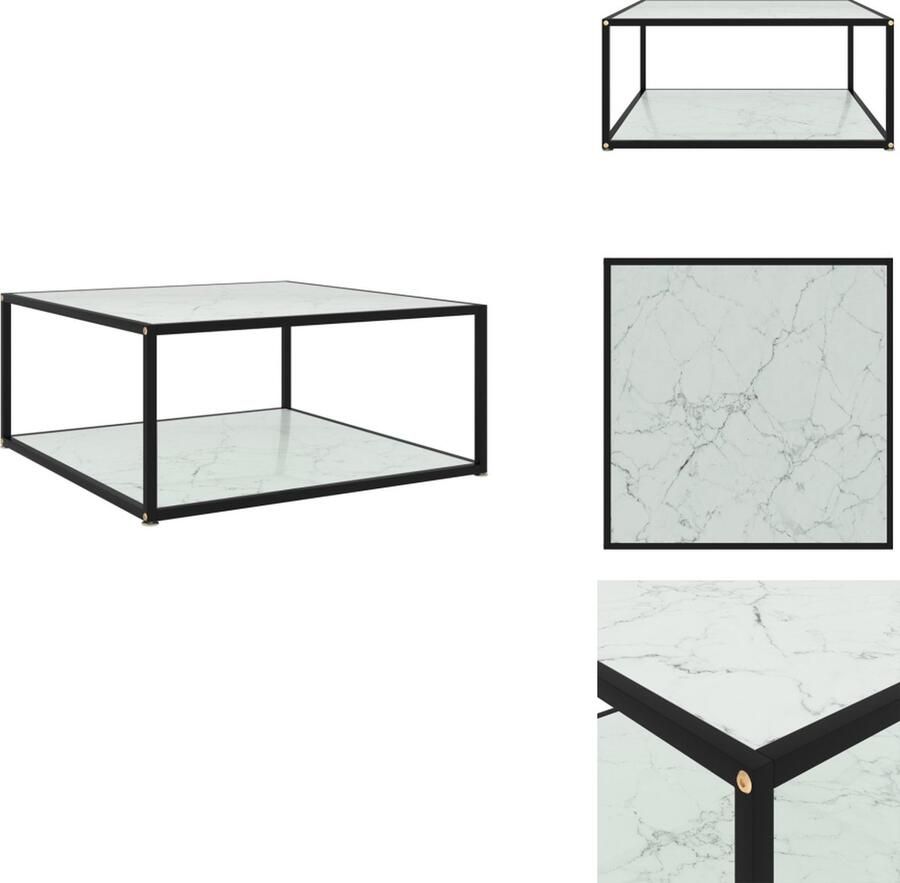 VidaXL Banktafel Banktafels Bijzettafel Bijzettafels Salontafel 80x80x35 cm gehard glas wit