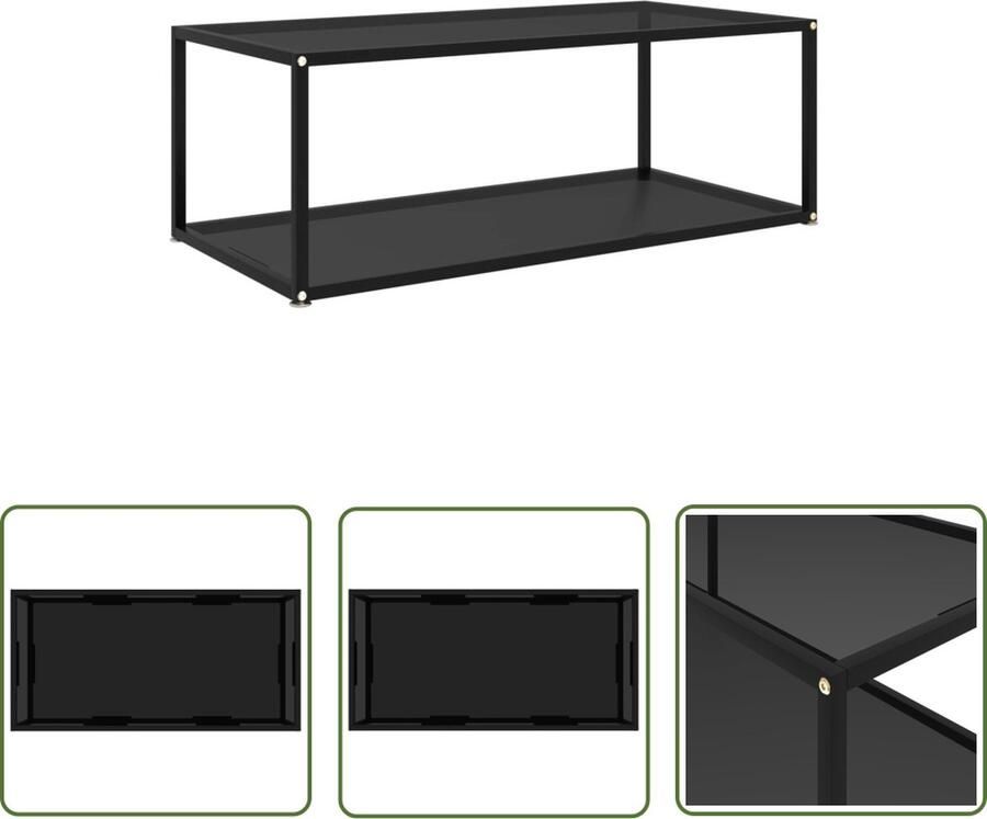 The Living Store Salontafel 2-laags ontwerp Gehard glas en gepoedercoat staal 100 x 50 x 35 cm Zwart Salontafel Banktafel Glas Tafel Zwarte Salontafel Moderne Salontafel