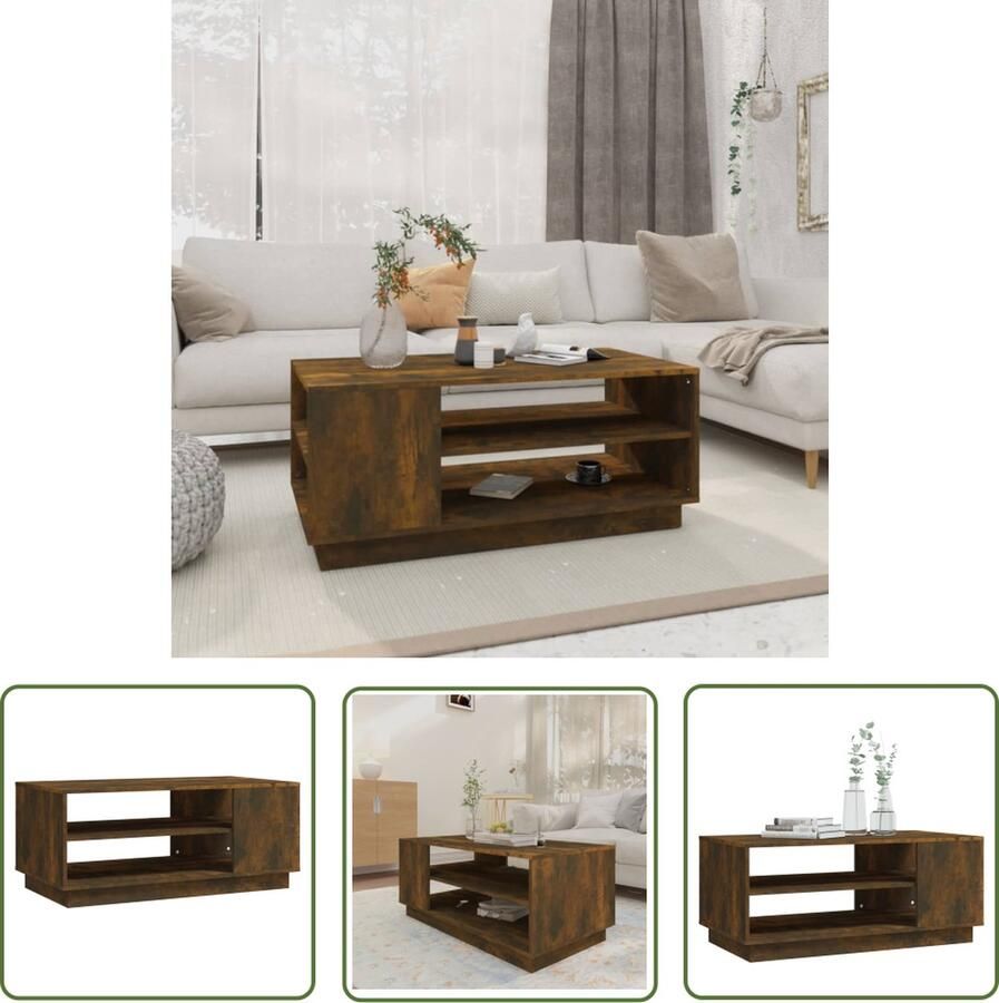 The Living Store Salontafel 102x55x43 cm bewerkt hout gerookt eikenkleurig Salontafel Banktafel Houten Tafel Bruine Tafel Eikenhouten Tafel - Foto 2