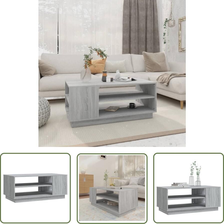 The Living Store Salontafel 102x55x43 cm bewerkt hout grijs sonoma eikenkleurig Salontafel Banktafel Houten Salontafel Grijze Salontafel Eiken Salontafel - Foto 2