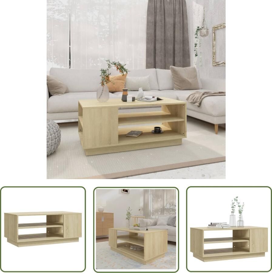 The Living Store Salontafel 102x55x43 cm bewerkt hout sonoma eikenkleurig Salontafel Banktafel Houten Salontafel Sonoma Eiken Tv Tafeltje - Foto 2