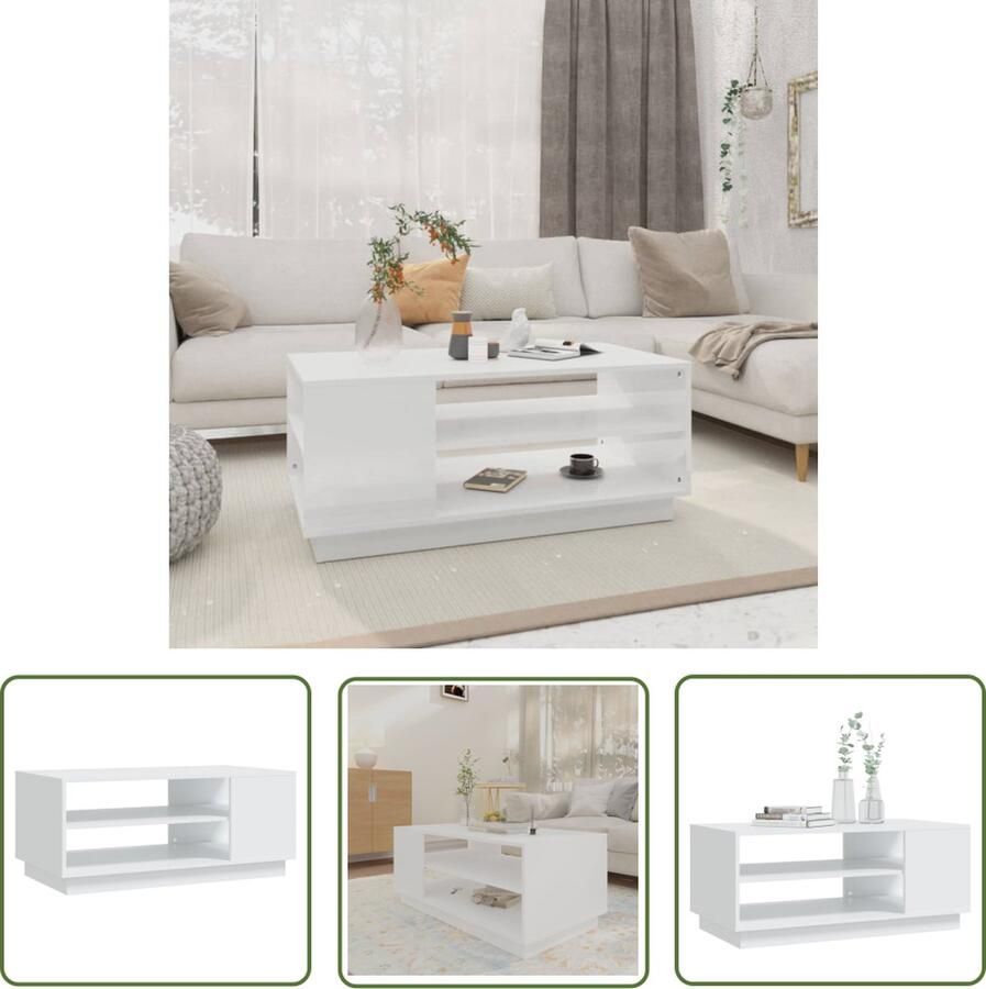 The Living Store Banktafel Wit 102 x 55 x 43 cm Stevig en ruim+opbergruimte Salontafel Banktafel Houten Salontafel Wit Meubilair Moderne Salontafel - Foto 2