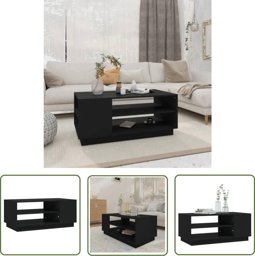 The Living Store Banktafels 102 x 55 x 43 cm Stevige constructie Salontafel Banktafel Houten Salontafel Zwarte Salontafel Zwart - Foto 2