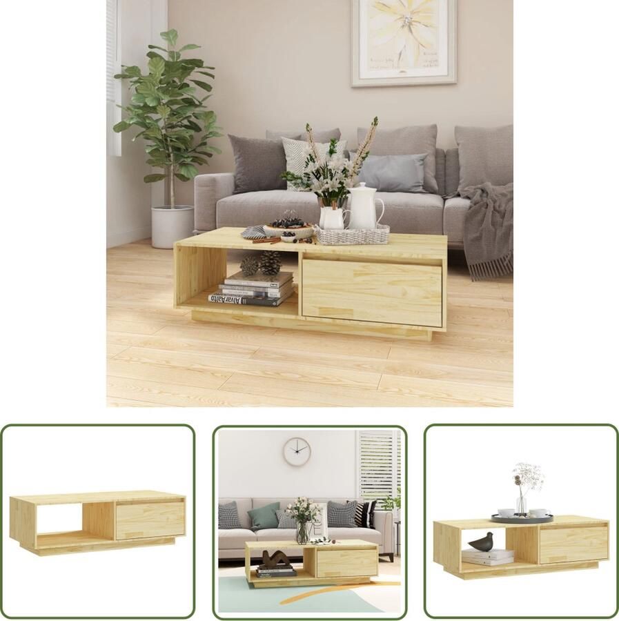 The Living Store Banktafel Modern ontwerp Massief grenenhout 110 x 50 x 33.5 cm Opbergschap Salontafel Banktafel Houten Tafel Grenenhouten Tafel Moderne Tafel
