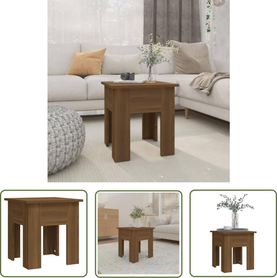 The Living Store Banktafel Bruineiken 40 x 40 x 42 cm Montage vereist Salontafel Banktafel Houten Tafel Bruine Eiken Spaanplaat - Foto 2