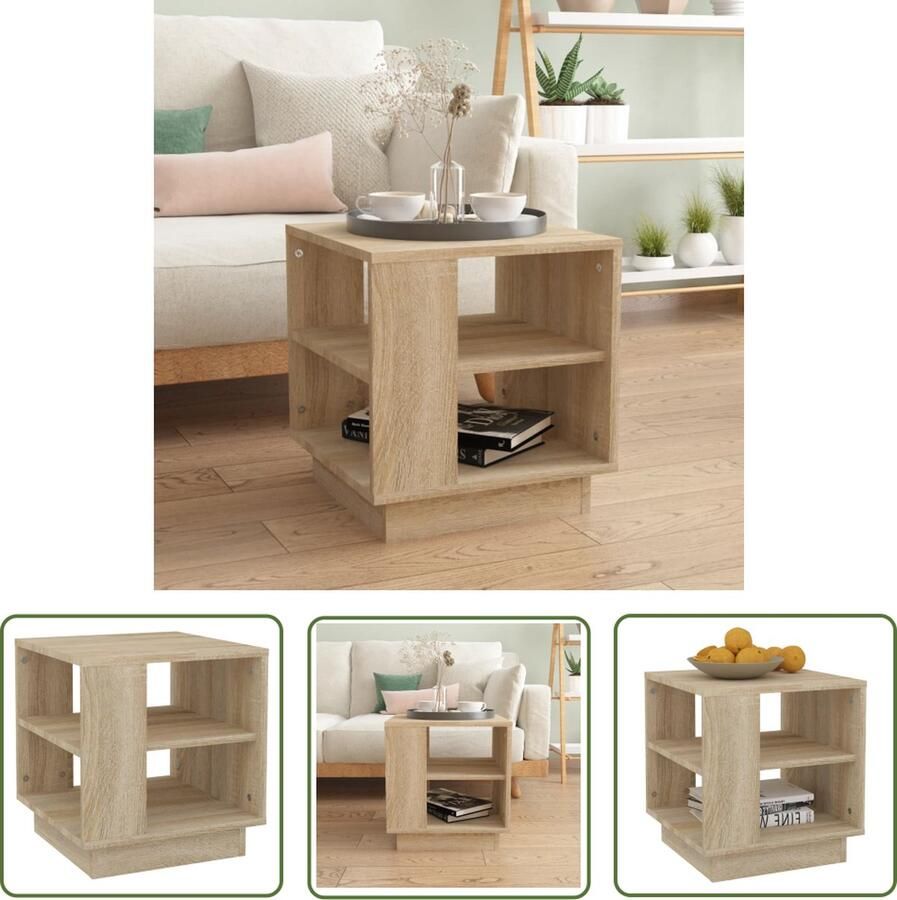 The Living Store Salontafel 40x40x43 cm bewerkt hout sonoma eikenkleurig Salontafel Banktafel Houten Salontafel Eikenhouten Salontafel Beige Salontafel - Foto 2