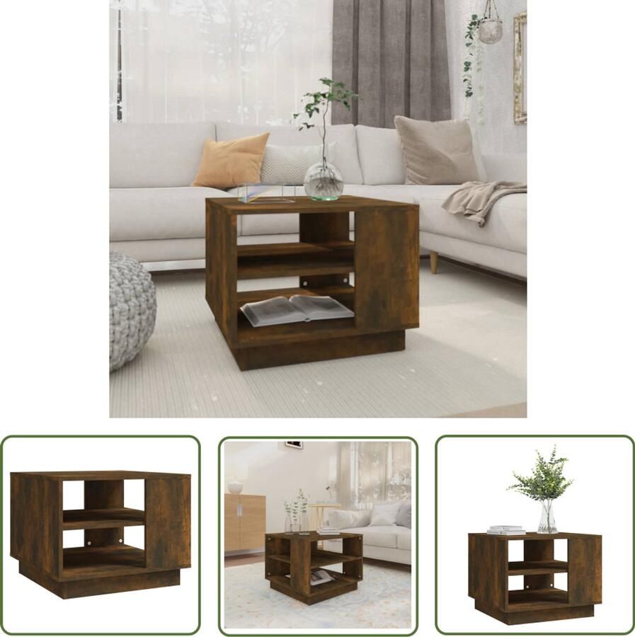 The Living Store Salontafel 55x55x43 cm bewerkt hout gerookt eikenkleurig Salontafel Banktafel Houten Salontafel Bruine Salontafel Gerookte Eik - Foto 2