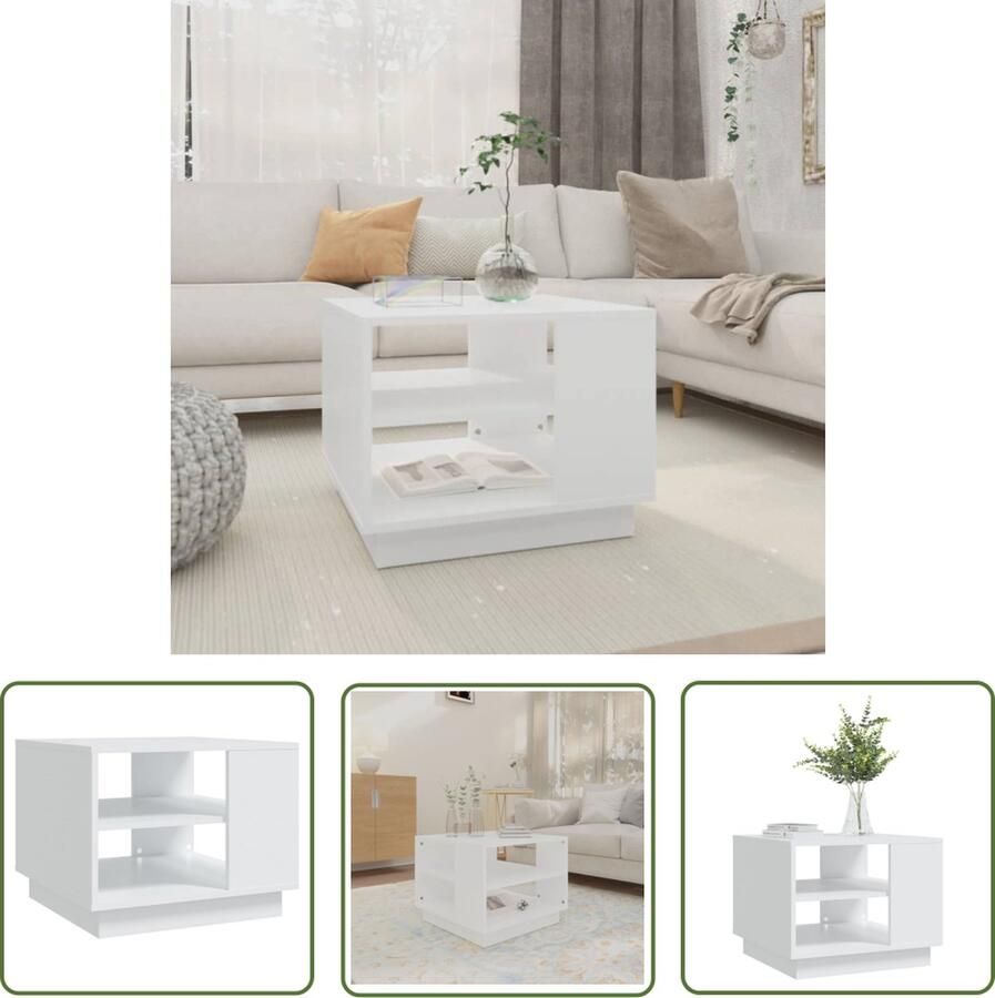 The Living Store Salontafel Banktafel 55 x 55 x 43 cm Wit Spaanplaat Salontafel Banktafel Houten Salontafel Wit Salontafel 55x55x43 - Foto 2