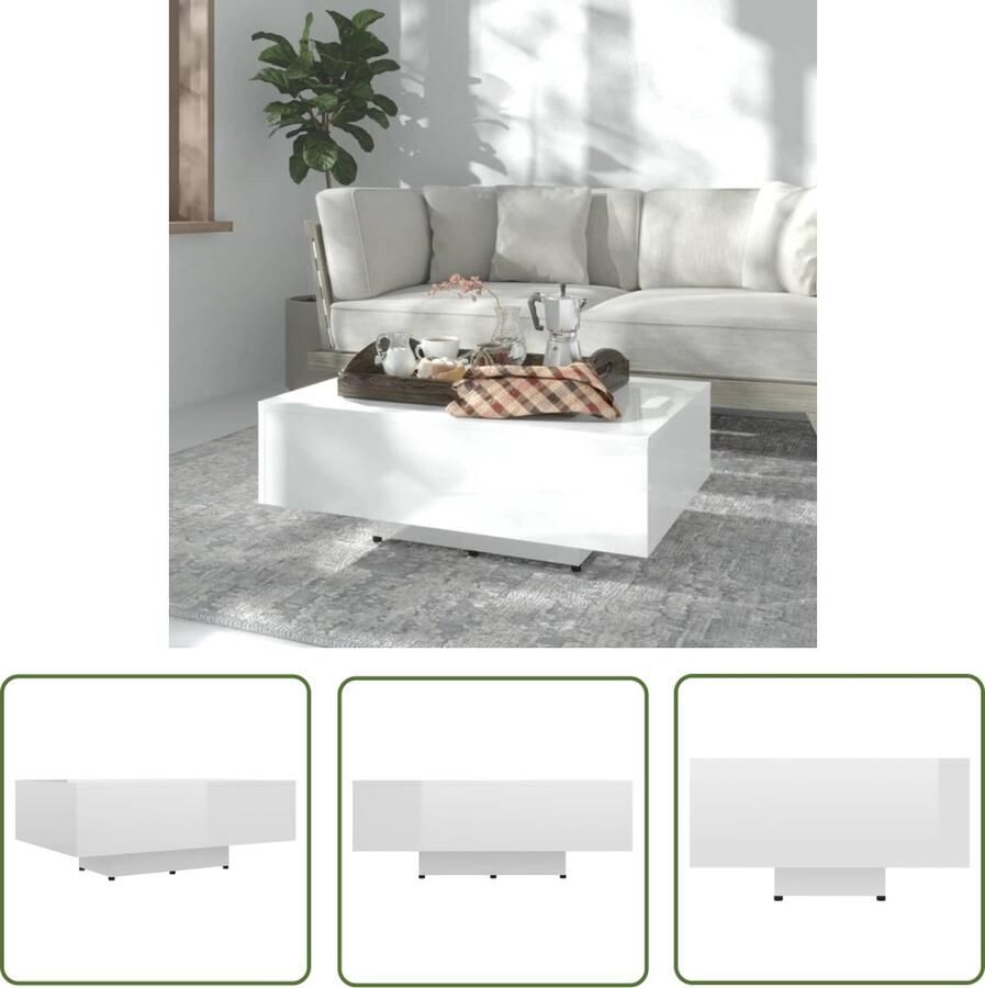 The Living Store Salontafel 85x55x31 cm bewerkt hout hoogglans wit Salontafel Banktafel Houten Tafel Wit Meubilair Living Room Furniture - Foto 2