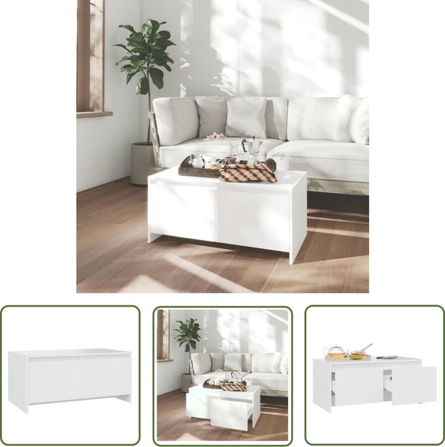 The Living Store Banktafel 90 x 50 x 41.5 cm wit Bewerkt hout Salontafel Banktafel Houten Salontafel Wit Meubilair Livingroom Furniture - Foto 2