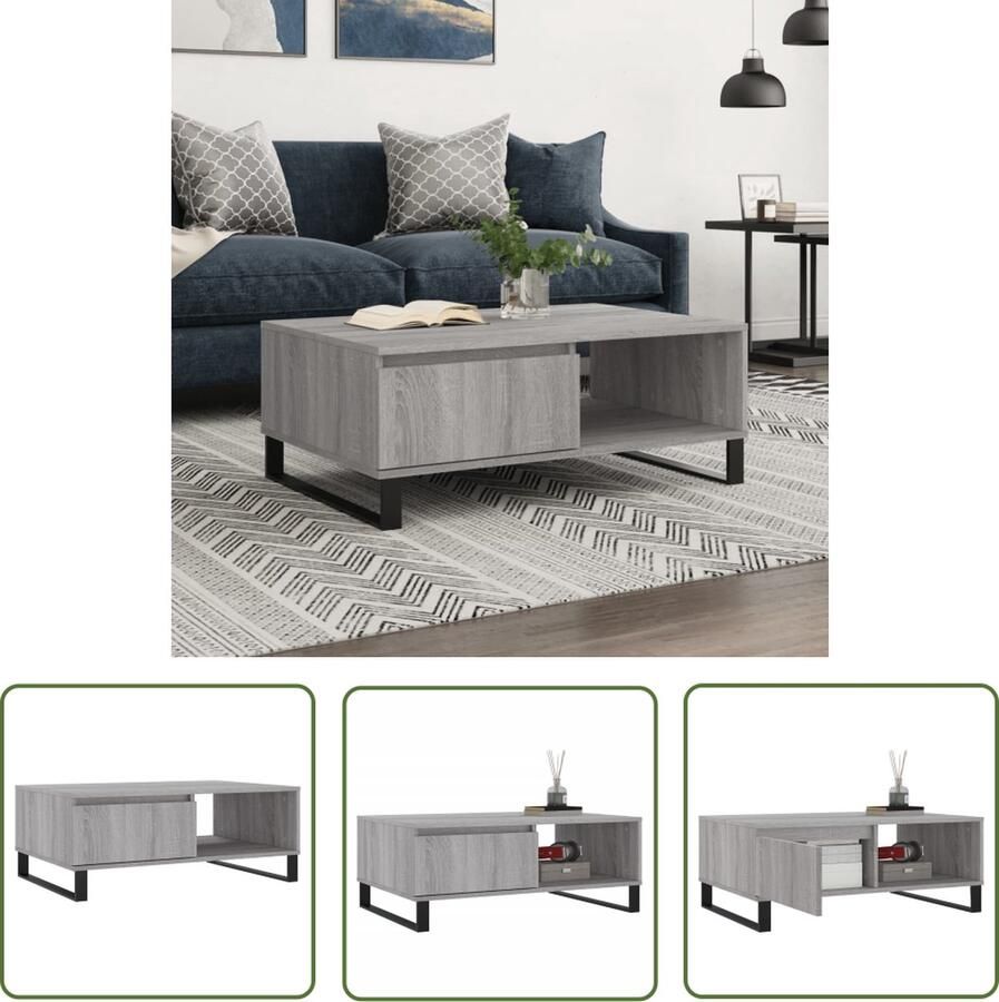 The Living Store Salontafel 90x60x35 cm bewerkt hout grijs sonoma eikenkleurig Salontafel Banktafel Houten Salontafel Grijze Salontafel Design Salontafel