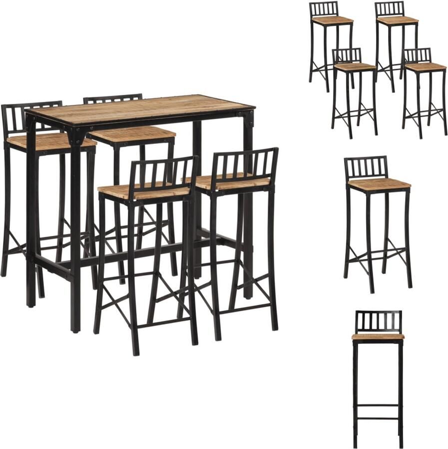 VidaXL Bar Set Bar Sets Barset Bartafel 5-delige Barset massief ruw mangohout en metaal