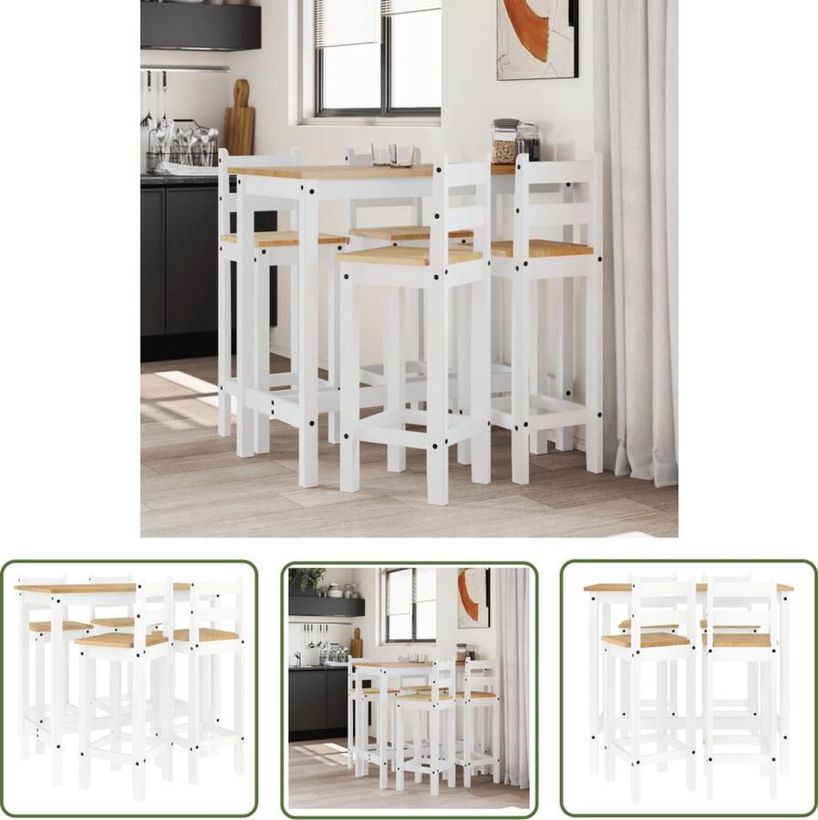 The Living Store Bartafelset Massief Grenenhout Wit 112 x 57 x 101 cm Inclusief 4 Barstoelen Bartafel Set Bar Stools Granenhouten Meubels Witte Meubels Bistro Set