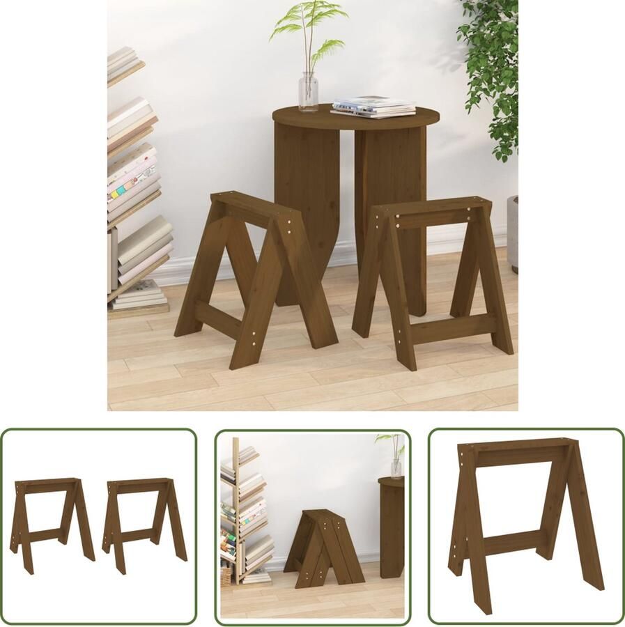 The Living Store Rustiek Grenenhouten Barkrukken 40 x 40 x 45 cm Honingbruin Set van 2 Rustieke Krukken Bar Stools Granenhout Meubels Bruine Krukken Vintage Krukken - Foto 2