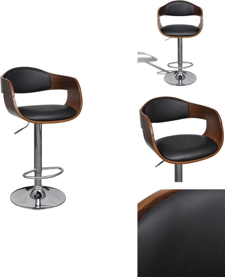 The Living Store Barkruk Houten frame Gasveer Hoogte verstelbaar Zwart bruin 49x49x(87-109) cm Barstoel Barkruk Stoel Eetkamerstoelen Hoge Stoel - Foto 4