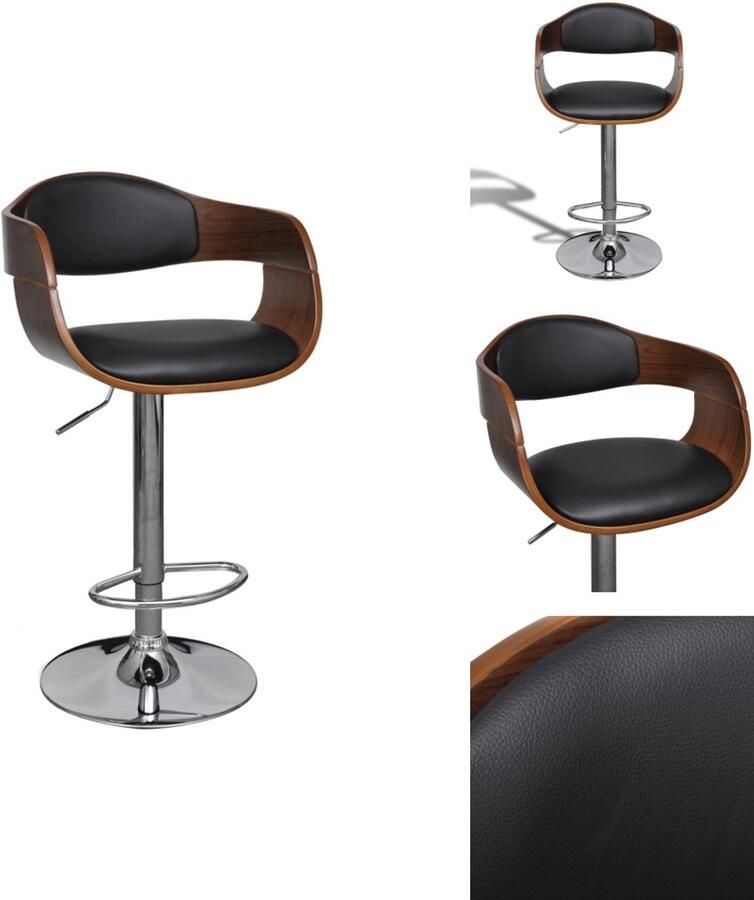 The Living Store Barkruk Houten frame Gasveer Hoogte verstelbaar Zwart bruin 49x49x(87-109) cm Barstoel Barkruk Stoel Eetkamerstoelen Hoge Stoel - Foto 3